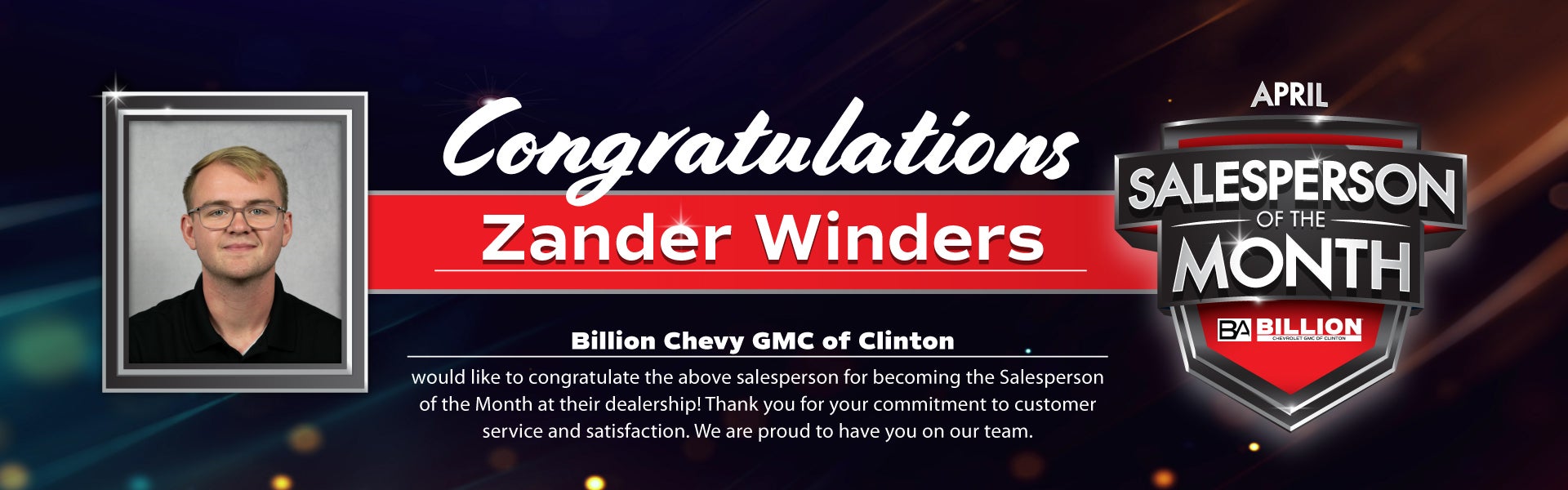 Salesperson of the month at Billion GMC Clinton in Clinton IA